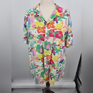Hello Kitty Unisex Colorful Floral Button-Down Shirt XXL (6627)